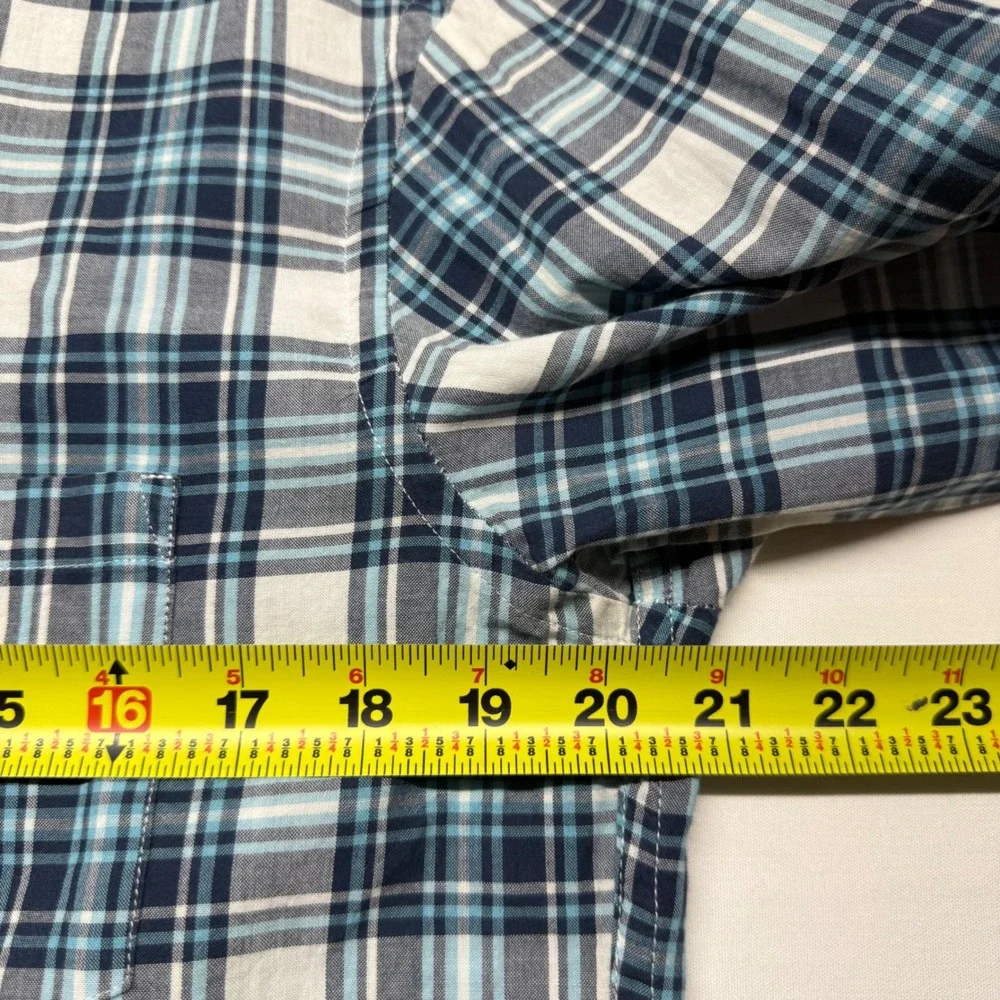 J.Crew Madras Plaid Button Down Shirt Men's Medium Blue Gray Cotton Casual